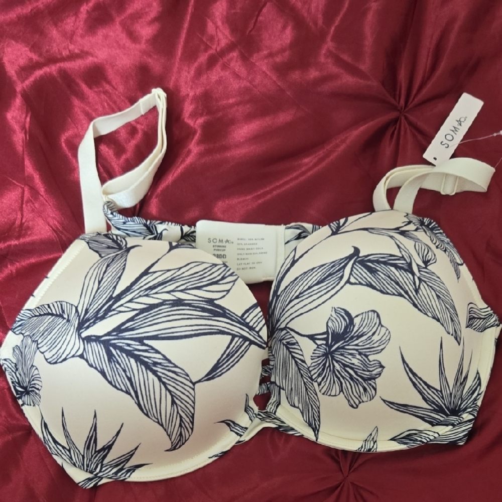Soma White Bra with Navy Floral Print